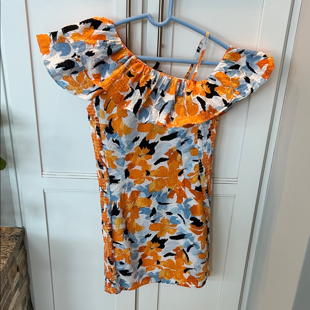 Vero Moda Orange, Light Blue & Black Floral Mini Dress